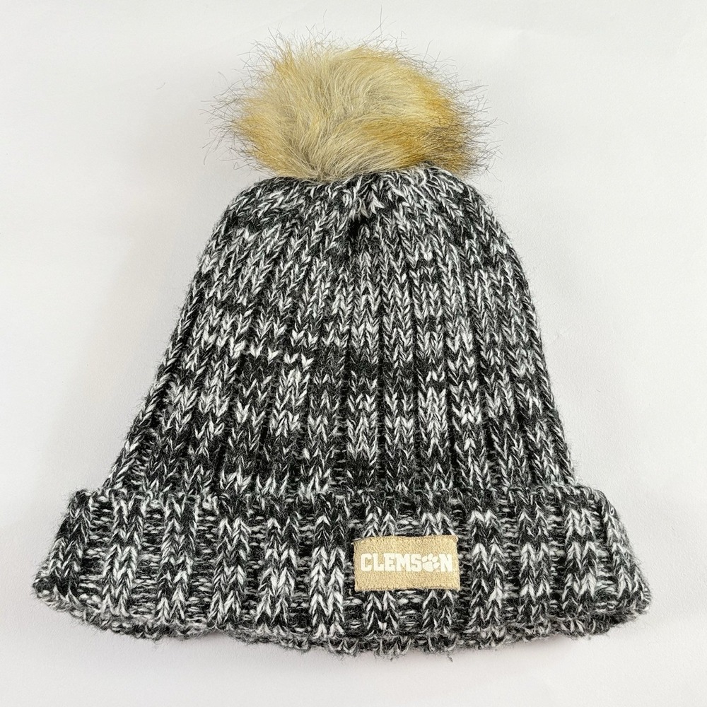 Clemson Tigers Beanie Pom Hat‎ Gray Knit Cuffed Zephyr NCAA Football Winter